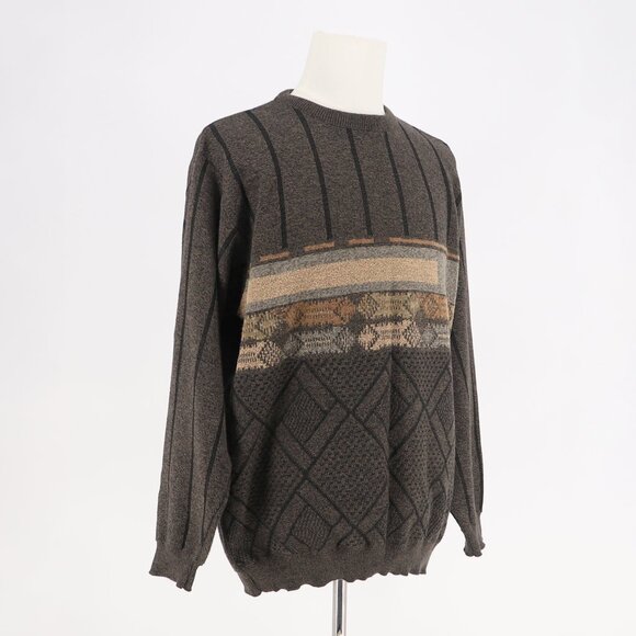MANZONI Wool Blend Abstract Design Crewneck Sweater Charcoal Brown Size XL - Picture 2 of 8